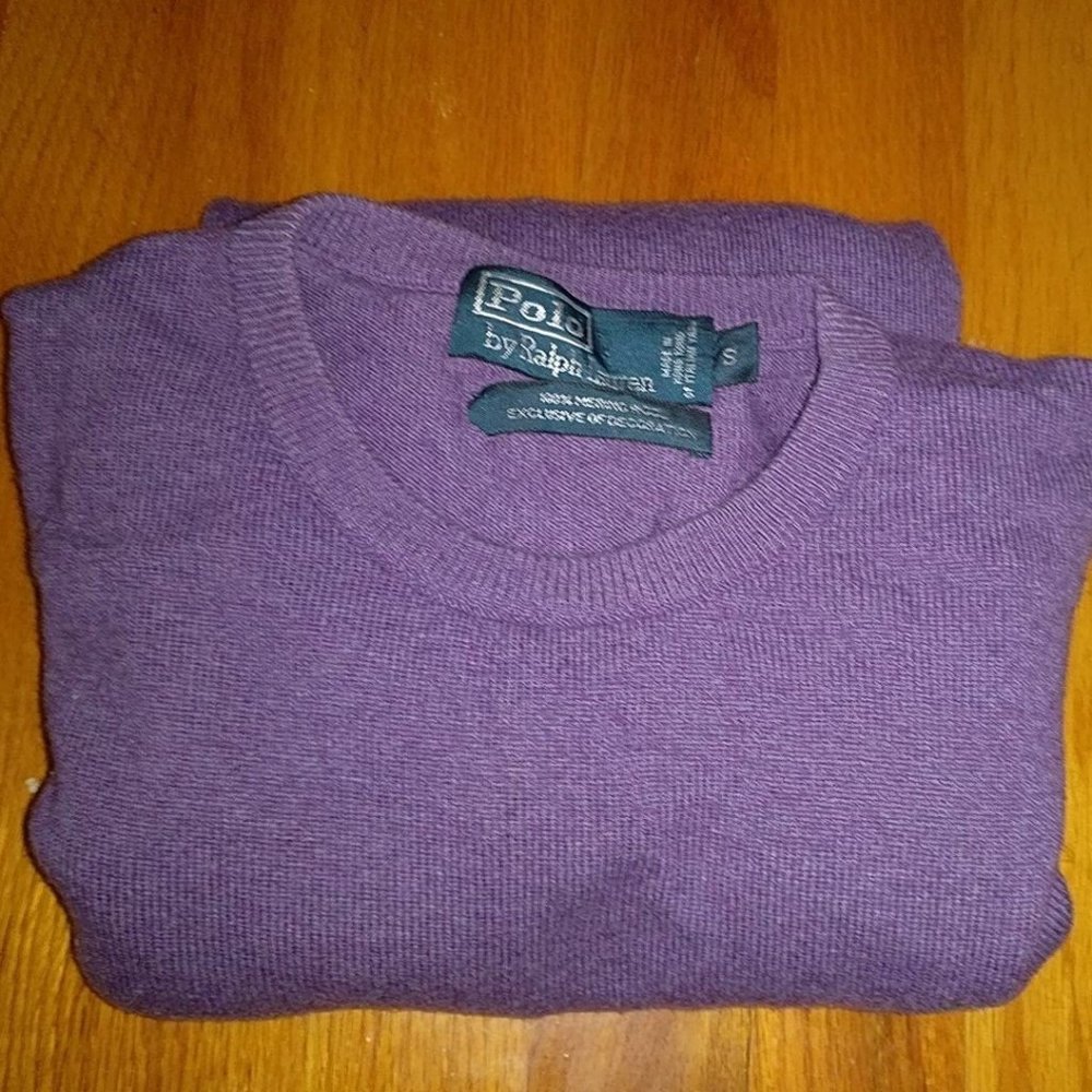 Small 100% Merino Purple Polo Crewneck Sweater